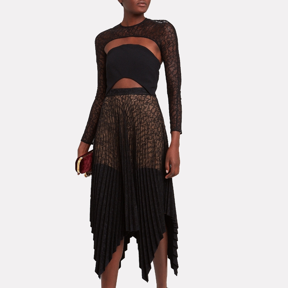 Vein Lace Concave Pleated Dress AUS12